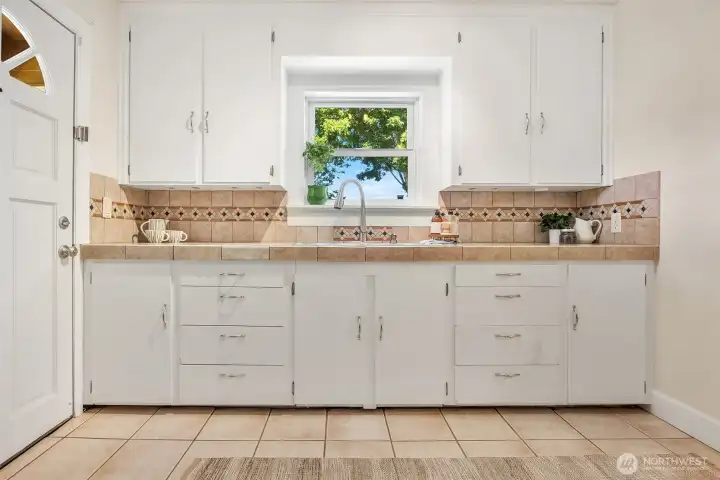 Built-in Wood Cabinets with Custom Tile Countertop