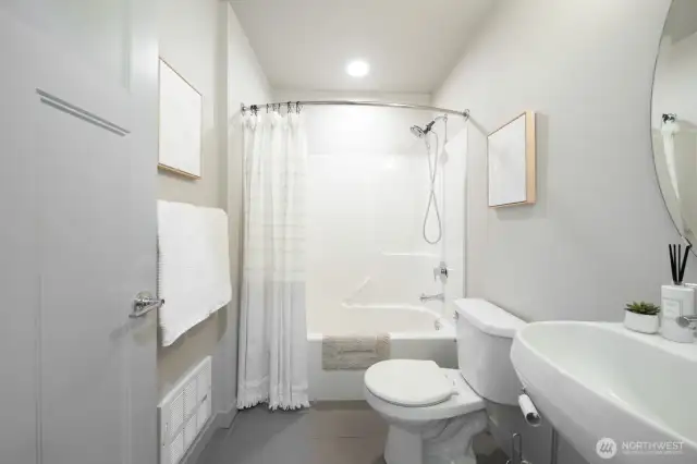 Full bathroom on the same level as the guest bedroom.