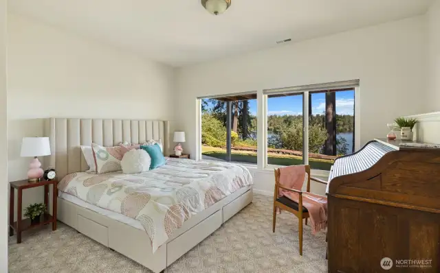 Lower level bedroom with lake views