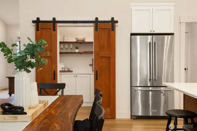 Butlers pantry with custom barn doors