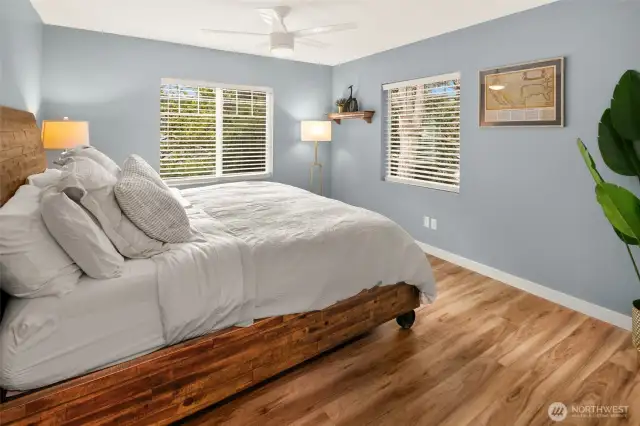 Space master bedroom with additional end unit window and walk-in closet