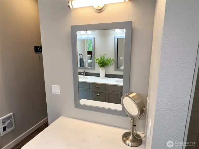 Built-in vanity in the primary bathroom.