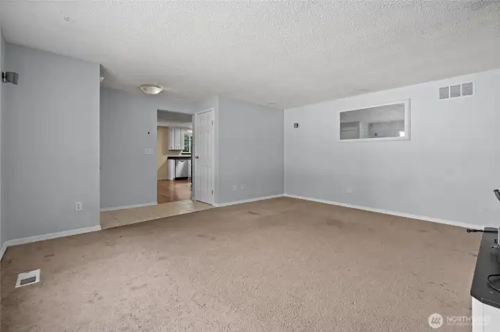 Open living area offers room to reimagine and redesign.