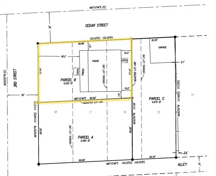 Parcel B is the only lot for sale in this transaction. Parcel C and A are separate lots.
