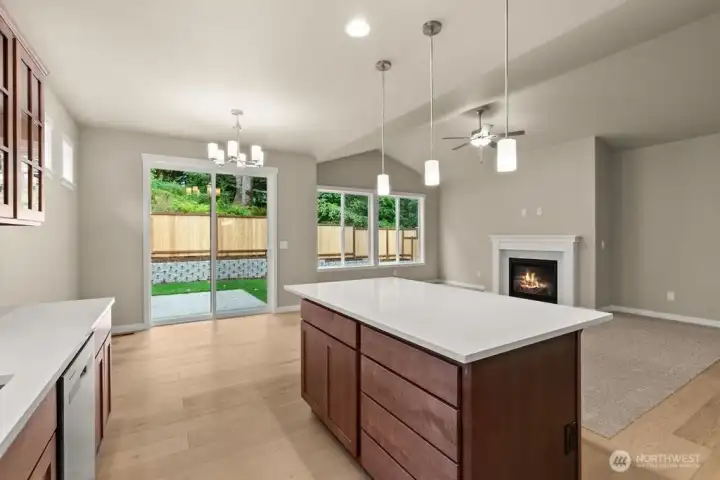 Open space in kitchen, dining and living room make for great entertaining space