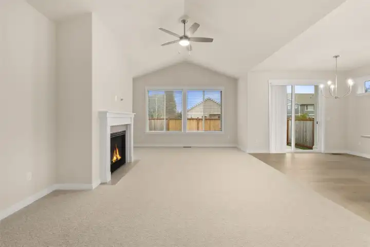 Vaulted ceilings elevate the living room