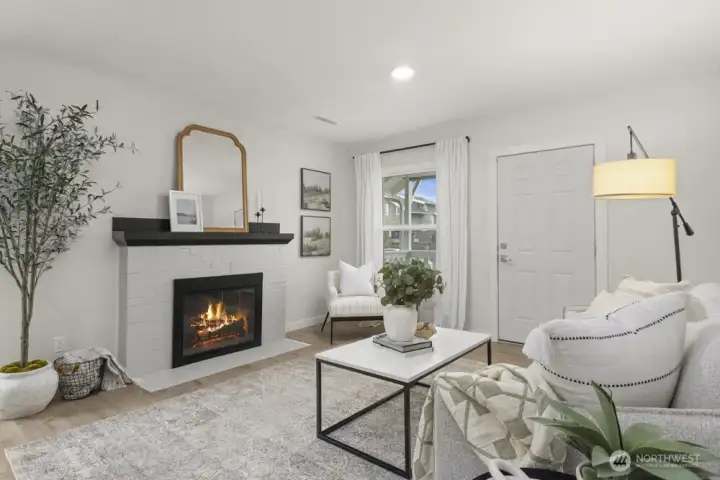 Cozy wood burning fireplace