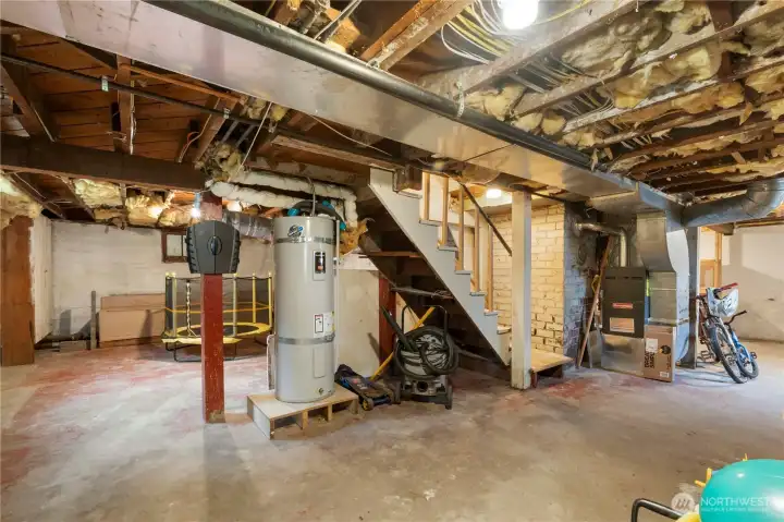 Unfinished basement with lots of potential. New Furnace and Hot water tank.