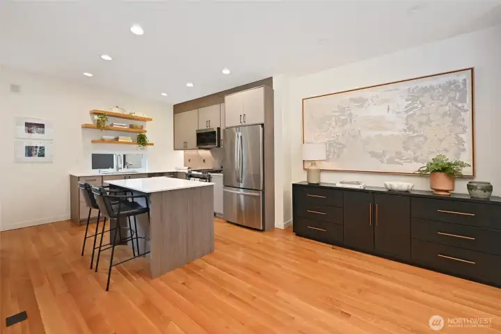 Plenty of room to replace credenza with your dining table and chairs