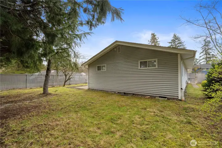 Back of home and Fully Fenced Yard
