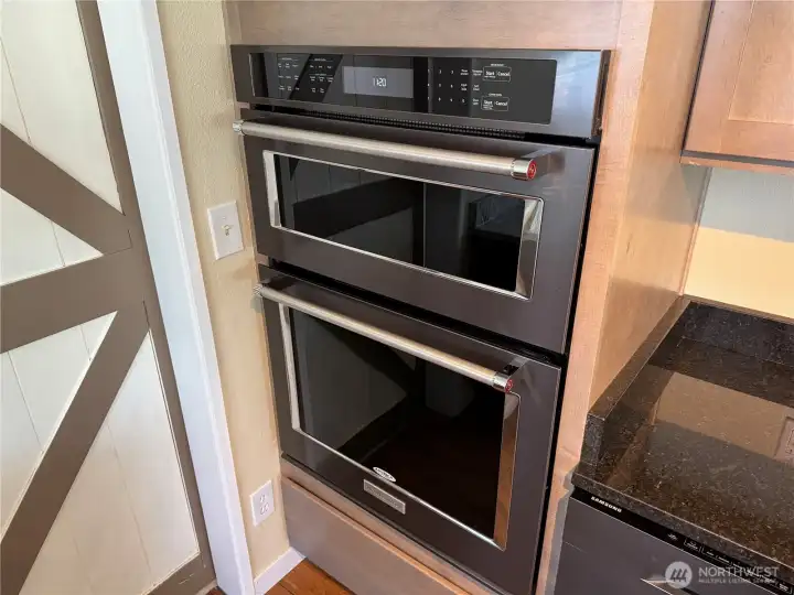 KItchen Aide ovens. Microwave oven on the top. Regular and Convection oven on the bottom.