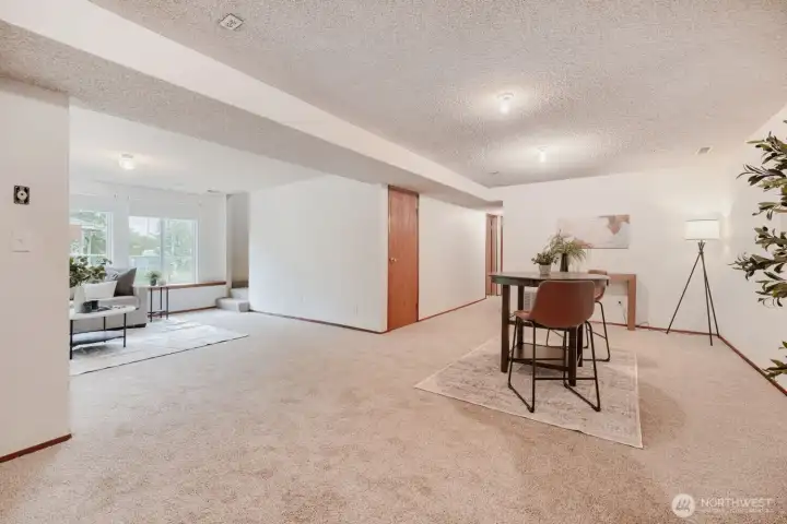 Oversized rec room. Plumbed and wired for a second kitchen. Laundry is out of site to the right.