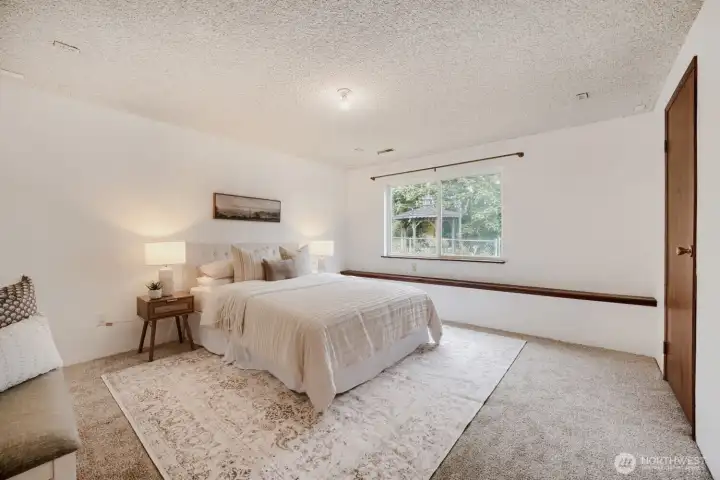 Spacious lower level bedroom with walk-in closet.