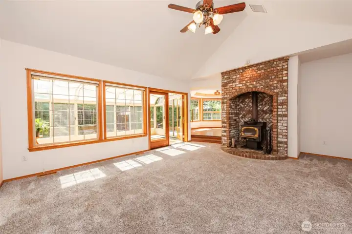 Living room with attached sunroom