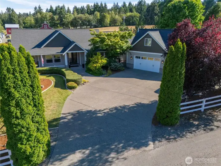 Mature landscaping.