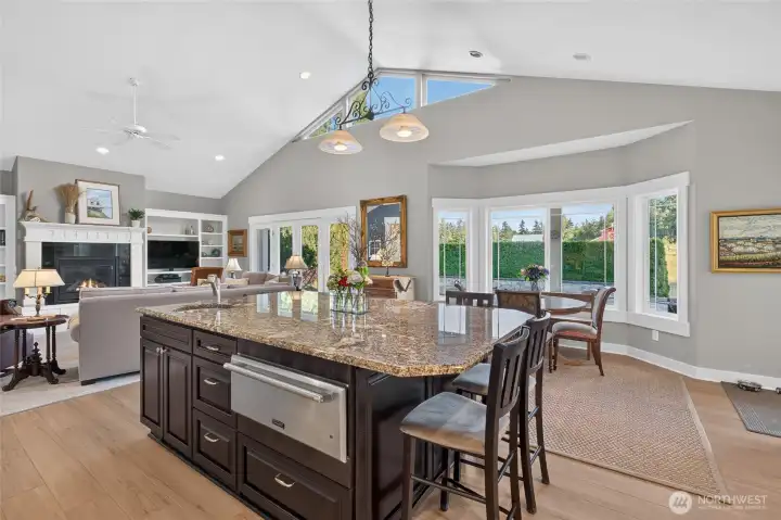 Vaulted ceilings and the south-facing windows really let the sun shine in.