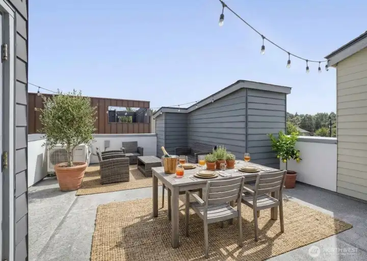 Spacious rooftop terrace is perfect for entertaining (Digitally staged)
