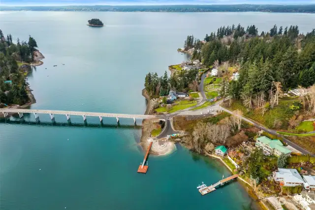 Here's a bird's eye view of the new bridge leading to this private island, a sanctuary for water lovers of all kinds!