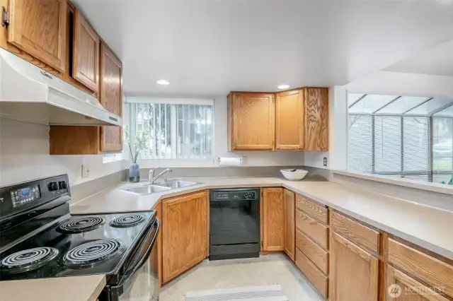 Lots of counter and cabinet space in this kitchen!