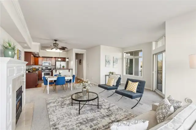Living Room to Kitchen – Plenty of Elbow Room, Especially Around the Fireplace!