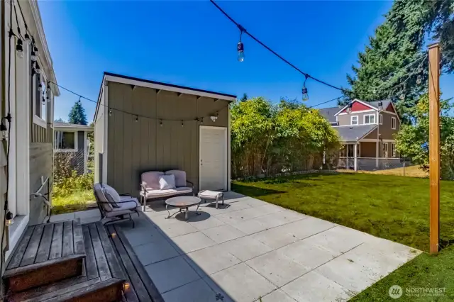 Back yard, lights are staying with you when you buy!