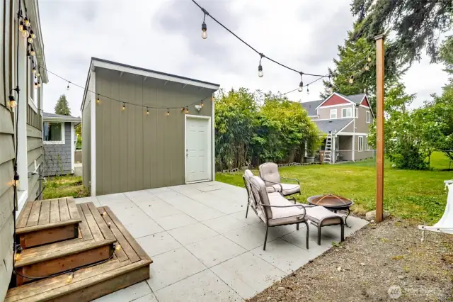 Need extra storage? The backyard shed offers plenty of room for tools, toys, or your next big DIY project — tucked neatly into your own private retreat.