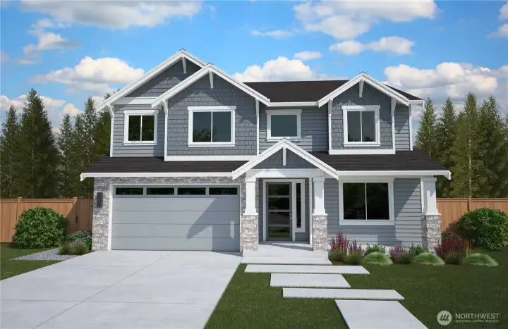 The Harborview at Burnham Heights — 2,774 sq ft of beautifully balanced design featuring 3 bedrooms, 2.5 baths, and a versatile bonus room that can serve as a 4th bedroom. The main-floor home office offers the option to upgrade to a private guest suite with ¾ bath. A dramatic two-story entry sets the stage for this grand and inviting home. Photo Rendering is for illustrated purposes only.