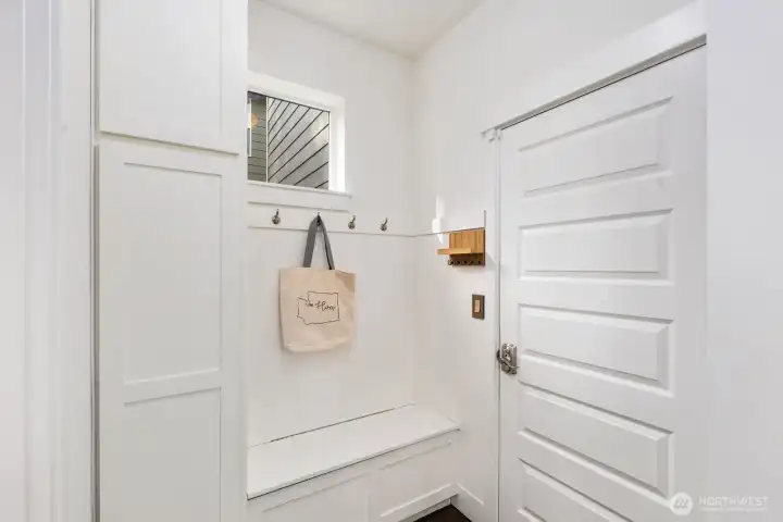 Custom mud room next to garage