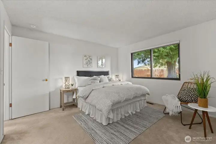 Easily accommodates Queen sized bed with plenty of room for dressers, chair or larger pieces.