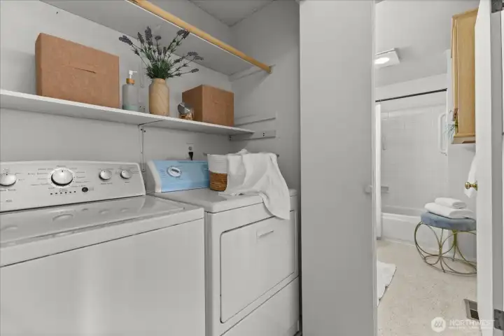 Designated laundry space with full size washer & dryer included!