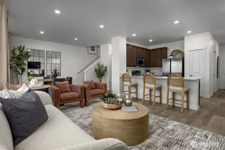 Great room of model home. Finishes and features may vary.