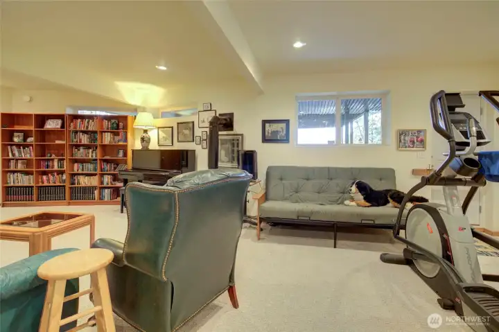 The owner utilizes this space for working out.  Open the door and take in the view and fresh air.