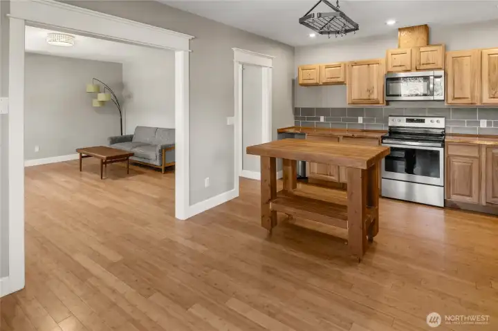 Charming kitchen with butcher block island!