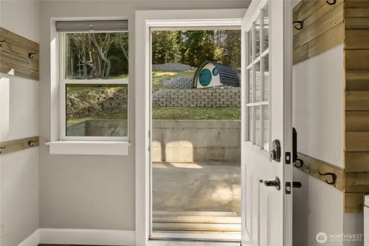 Access the fun back yard & patio from the laundry/mudroom.