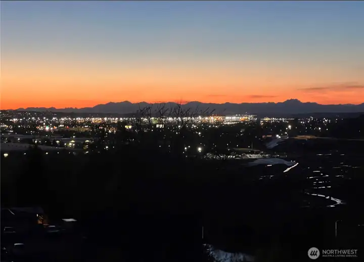 Sunset toward the Tacoma Waterfront and Olympics