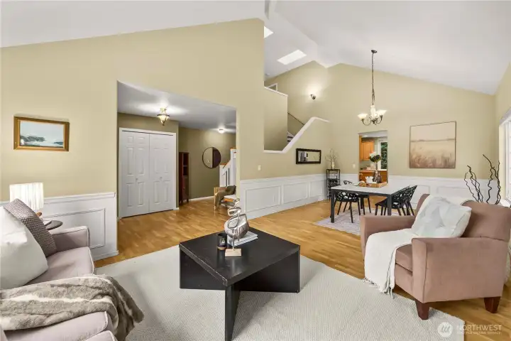 Interior showcases timeless shadow box detailing, soaring vaulted ceilings, and a thoughtfully designed floorplan.