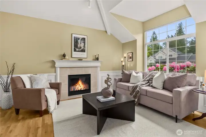 Front living room featuring a cozy gas fireplace—perfect for relaxing winter evenings.