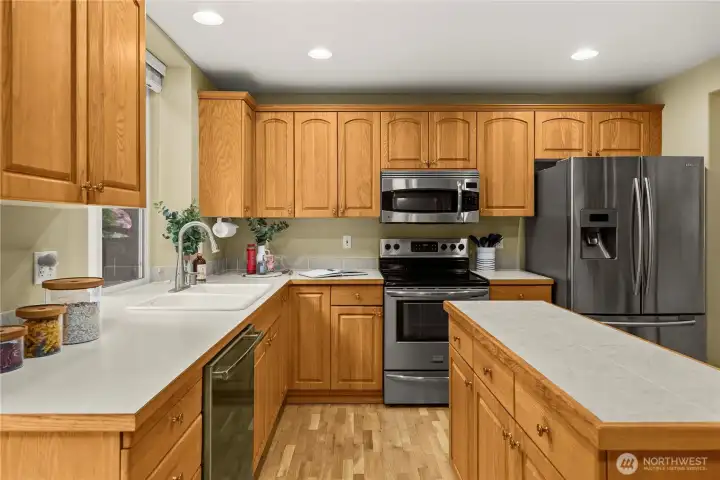 A convenient kitchen island makes entertaining effortless.