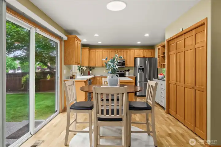 This kitchen truly has it all, including a convenient pantry for extra storage.
