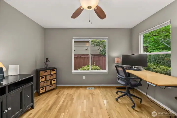 Main-level office space ideal for working from home or flexible use.