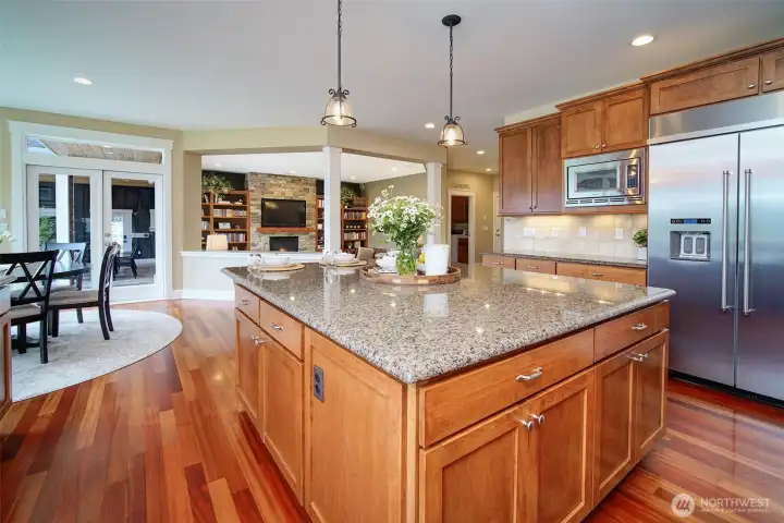 Open great room and enormous island. Open great room and enormous island.