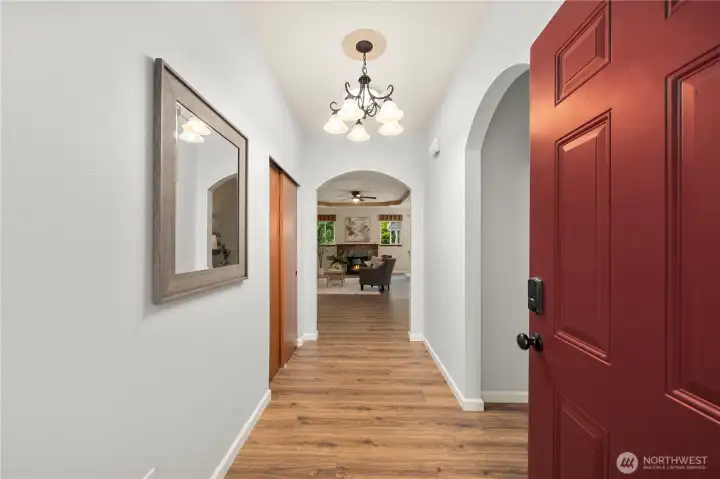 Generous entry way with curved architecture welcomes you to this charming rambler on a quiet cul-de-sac.