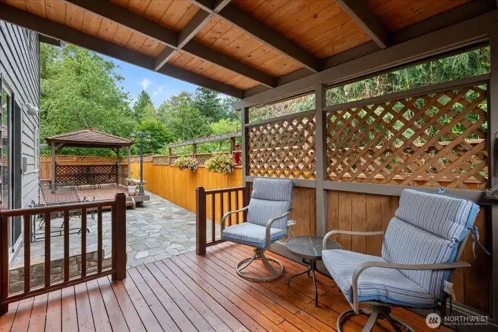 Covered back patio looks out to the second patio with gazebo!!!
