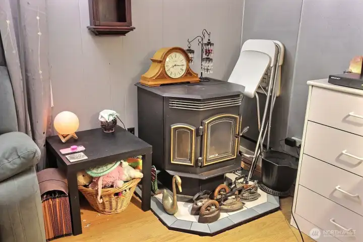 Interior pellet stove adding warmth and comfort to the living space. Interior pellet stove adding warmth and comfort to the living space.