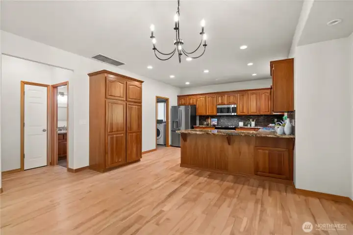 Modern light fixtures and extra space for pantry items Modern light fixtures and extra space for pantry items