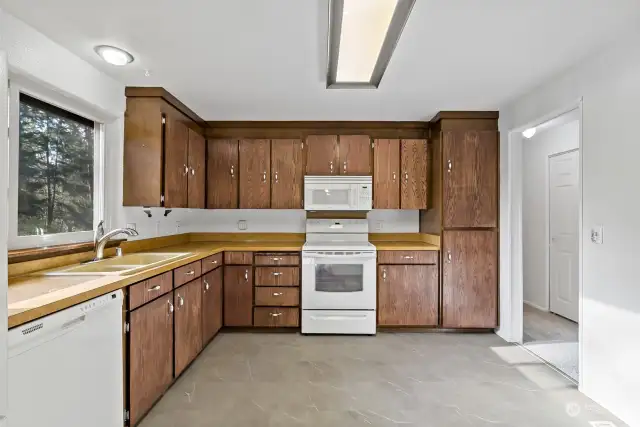 The large kitchen can accommodate a breakfast nook as well.