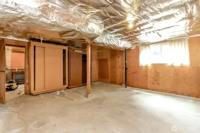 Unfinished basement under vacant unit.  3 large rooms...