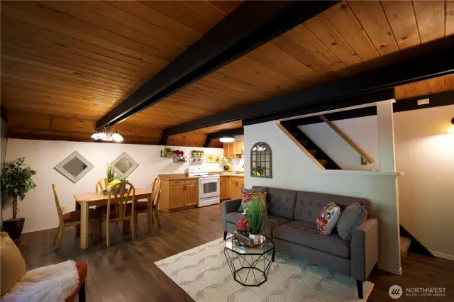 Beautiful tongue and groove ceiling.