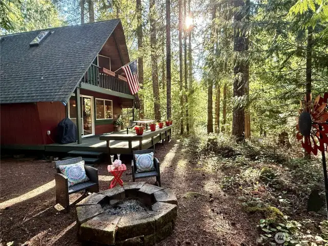 Enjoy roasting smores over the fire pit.