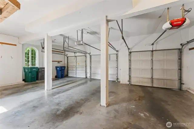Lots of room for storage, work, toys, and parking for three.